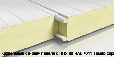 Кровельные сэндвич панели с ППУ 80 RAL 7011 Темно-серый