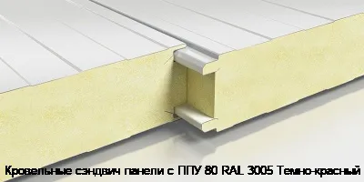 Кровельные сэндвич панели с ППУ 80 RAL 3005 Темно-красный