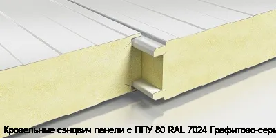 Кровельные сэндвич панели с ППУ 80 RAL 7024 Графитово-серый