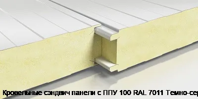 Кровельные сэндвич панели с ППУ 100 RAL 7011 Темно-серый