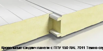 Кровельные сэндвич панели с ППУ 150 RAL 7011 Темно-серый