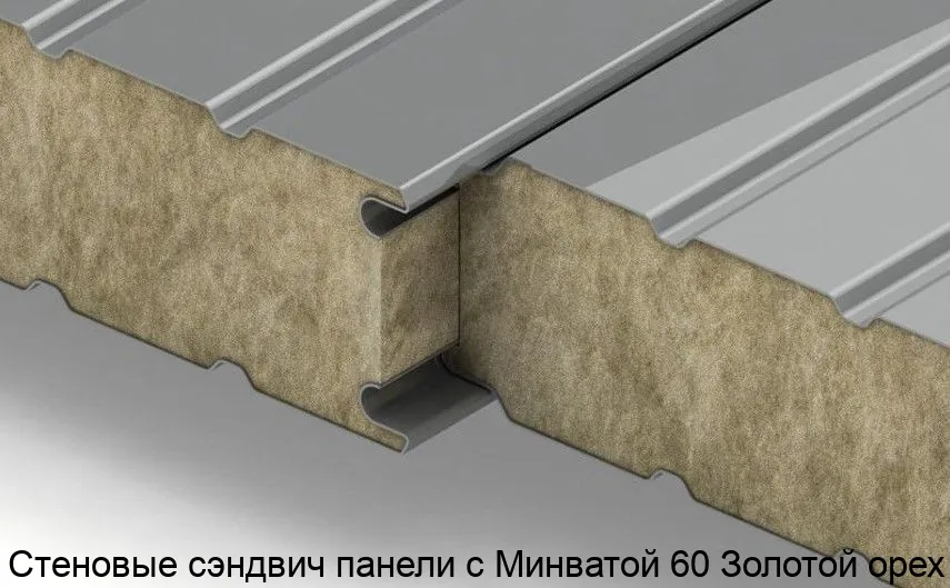 Изображение товара Стеновые сэндвич панели с Минватой 60 Золотой орех (м2)
