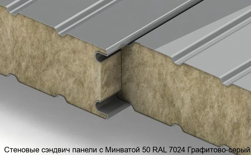 Изображение товара Стеновые сэндвич панели с Минватой 50 RAL 7024 графитово-серый Москва