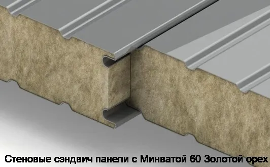 Стеновые сэндвич панели с Минватой 60 Золотой орех