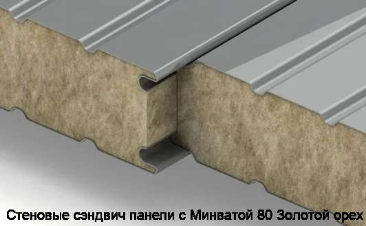Стеновые сэндвич панели с Минватой 80 Золотой орех