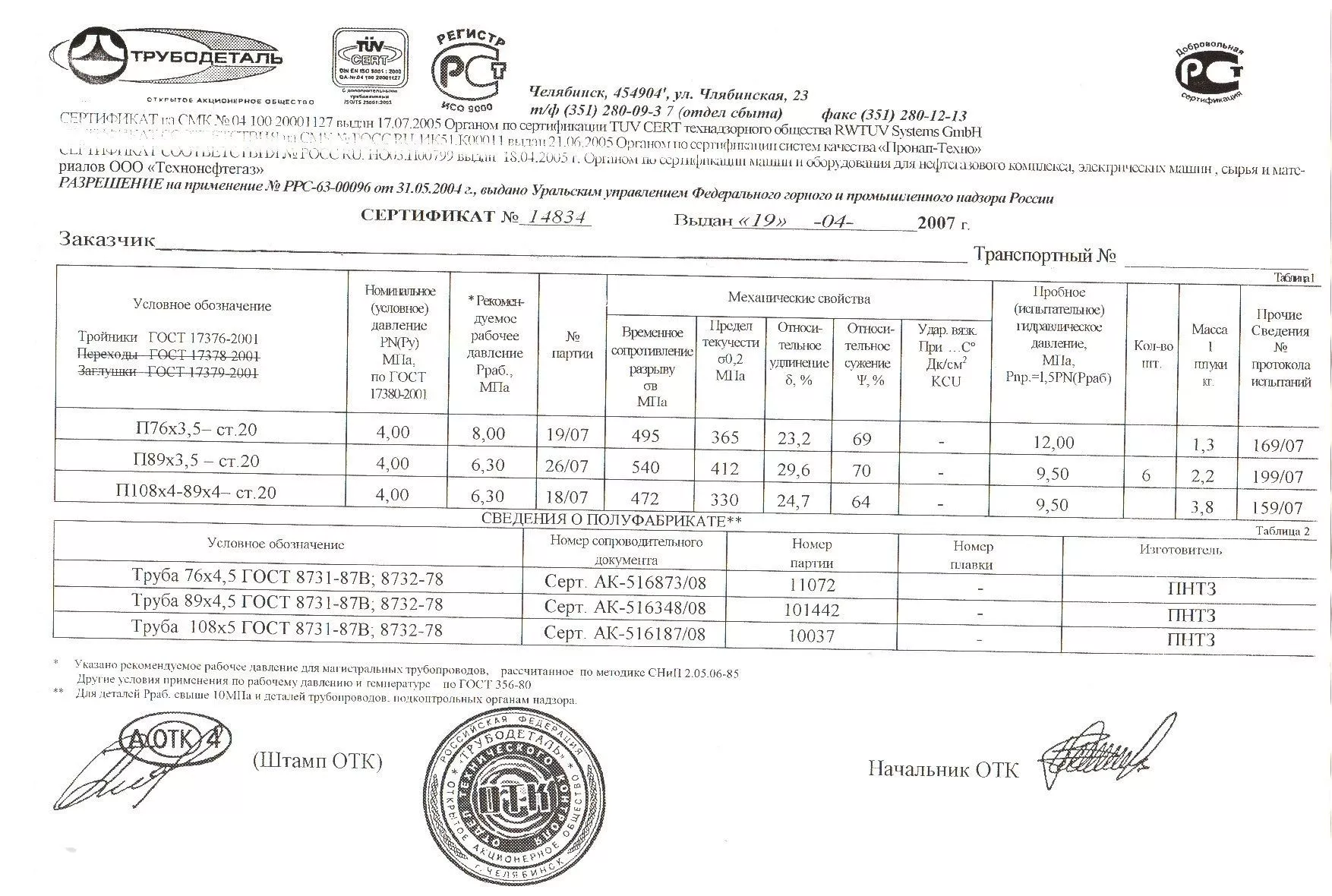 Сертификат на тройники П108х4-89х4 от 04-07